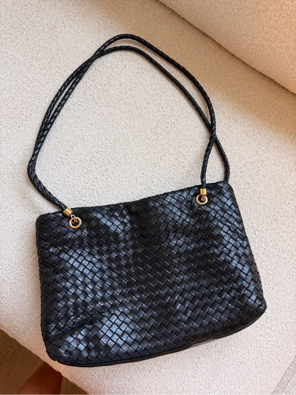 Bottega Veneta Black Intrecciato Leather Shoulder Bag with Braided Straps